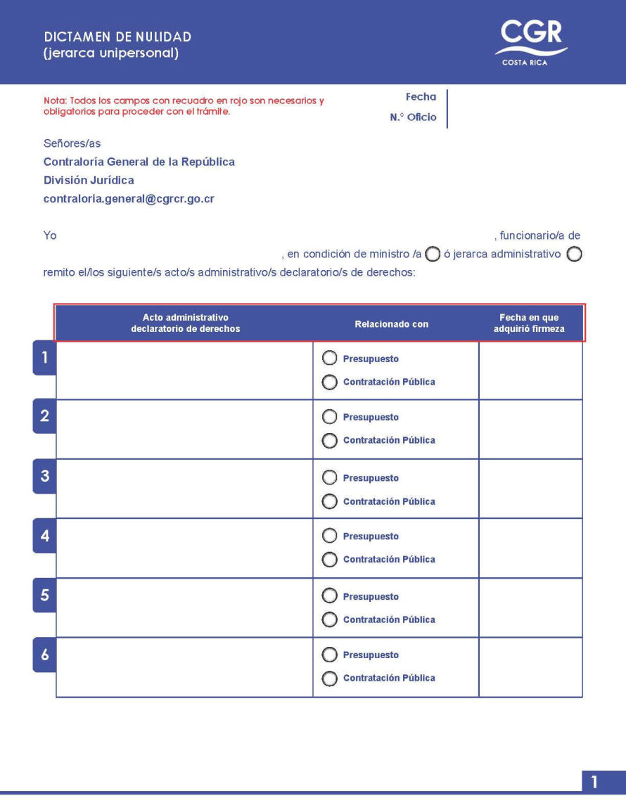 Documento de solicitud: Dictamen de nulidad (jerarca unipersonal)