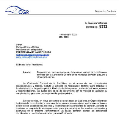 Ver el documento en formato pdf denominado: Nota para Presidencia